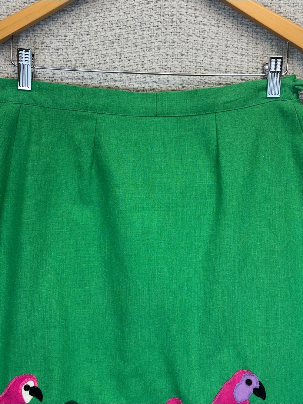 A Pretty Penny Green Handmade Patchwork Tropical Birds Wrap Skirt S Cottagecore - Picture 4 of 13